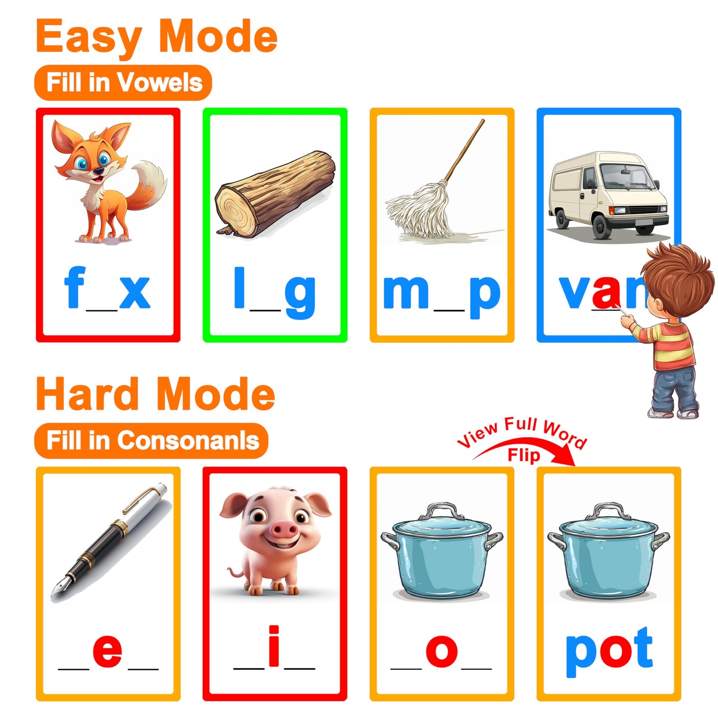 Proweber CVC Learning Pop Fidget Set with Flash Cards - Educational Spelling and Reading Game for Preschool and Kindergarten, In