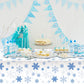 3 Pieces Snowflake Christmas Party Tablecloth Decorations,Plastic White Snowflake White Blue Xmas Backdrop Sign Table Cover Bann