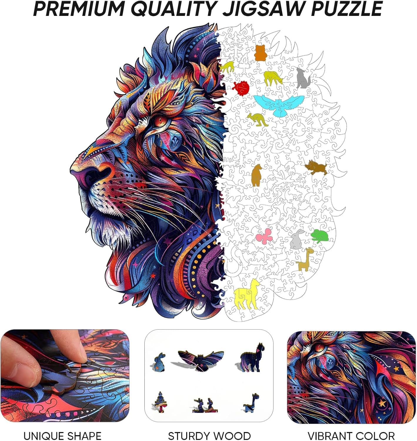 Qiuenisray Wooden Puzzles for mature-themeds 1000 Pieces  Lion Jigsaw Puzzles Wall Decor  FSC Certified Unique Shape Ocean mature-themed Puzzles  Irregular Creative Gift for Family Game 21.9 x 23.6 in