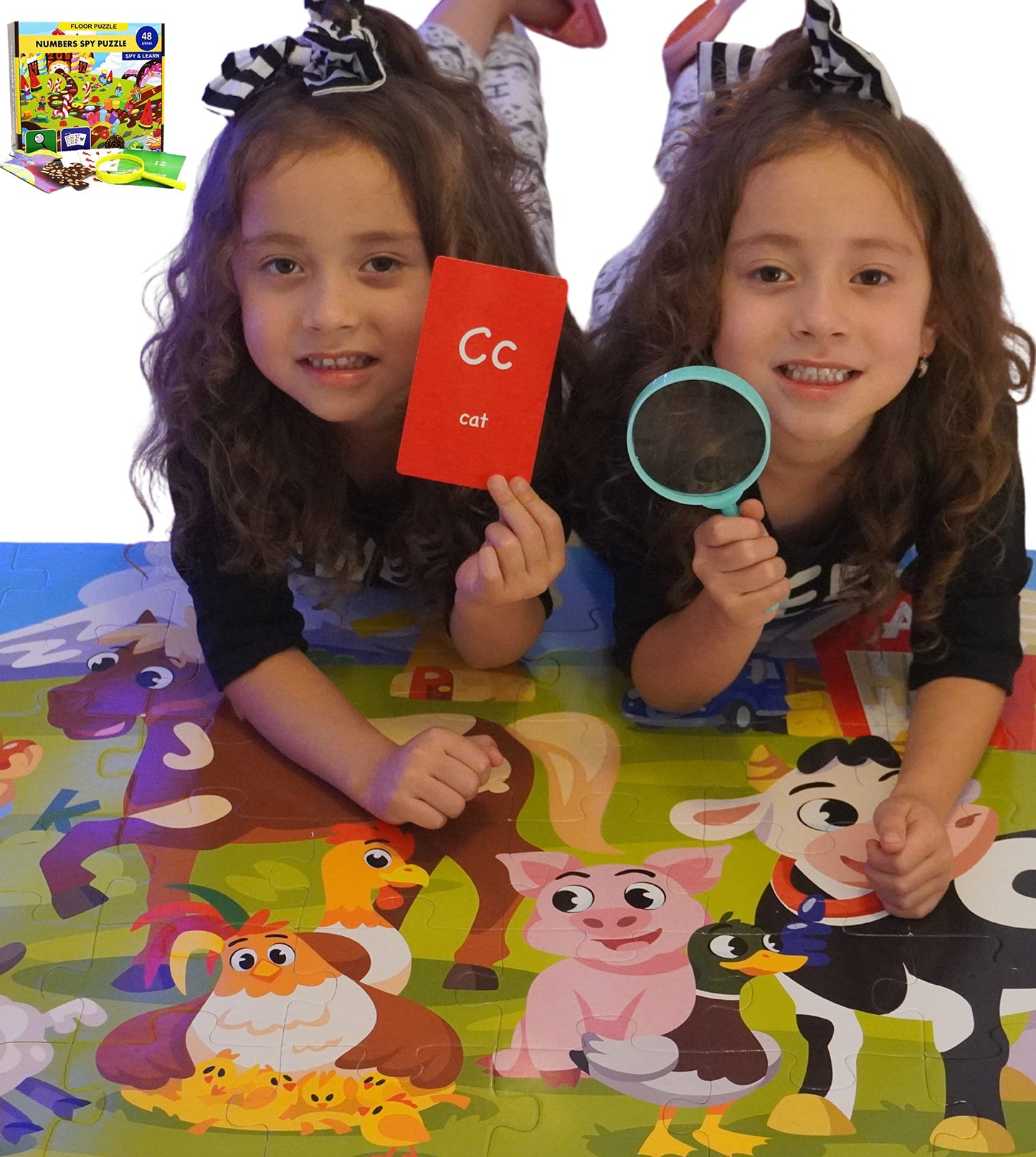 I Spy Number Puzzle With Flashcards And Magnifying Glass 2Ft X 3Ft-Large 48 Piece Candy Land Jumbo Floor Puzzles For Kids Ages 3