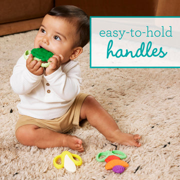 Infantino Farmers Market Teether Gift Set - Set Of 3 Bpa-Free Fruit & Veggie Textured Silicone Teethers For Soothing Sore Gums,