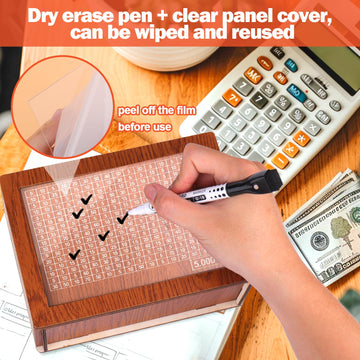 Aiersa Cash Vault Wooden Money Saving Box, Cash Savings Box For 10000 5000 3000 2000 1000 500 Money Saving Challenge,Piggy Money Bank For Adult Money Savings With Dry Erase Pen, Blank Savings Tracker