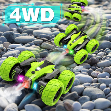 SUPIREO Remote Control Car, RC Stunt Car, 2.4Ghz Double Sided 360 Rotating Remote Control Truck with Headlights, 4 Wheel Drive,