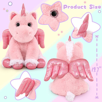Morismos Pink Unicorn Stuffed Animal With Babies-18'' Mommy Unicorn And 3 Baby Stuffed Unicorn Plush Toys Inside Zipper Tummy,Soft Unicorn Stuffed Animals For Girls Boys Christmas Birthday Valentines