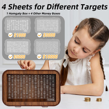 4-In-1 Piggy Bank For Adults Kids - Fully Assembled Wooden Money Saving Challenge Box($1000/$3000/$5000/$10000) - Money Bank Wit