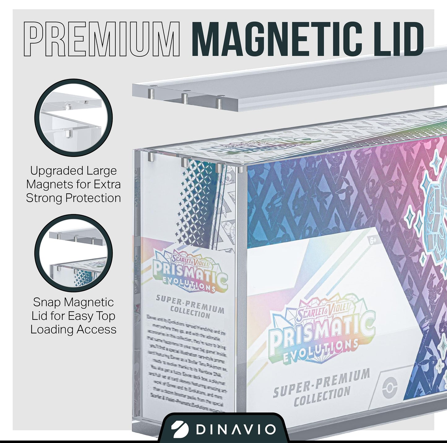 Dinavio Crafthouse Prismatic Evolutions SPC Box Acrylic Display Case with Magnetic Lid - 8 + 5mm Thick Acrylic with 5x3mm Magnets - Compatible with Prismatic Evolutions Super-enhanced Collection Box