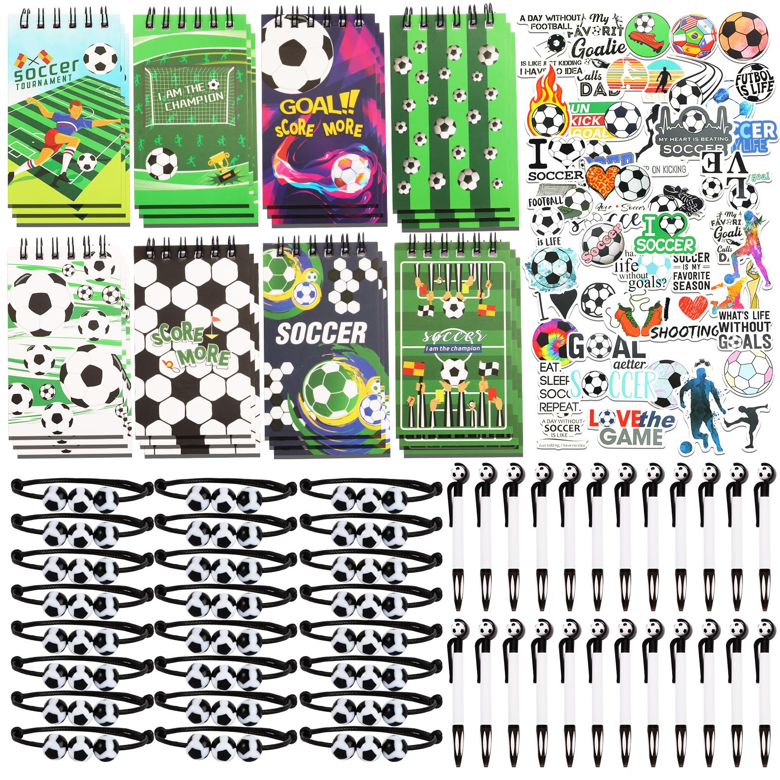 172 Pieces Soccer Party Favors Set, 24 Pieces Soccer Ball Pens 24 Pieces Soccer Bracelets 24 Pieces Soccer Mini Notepads 100 Pie