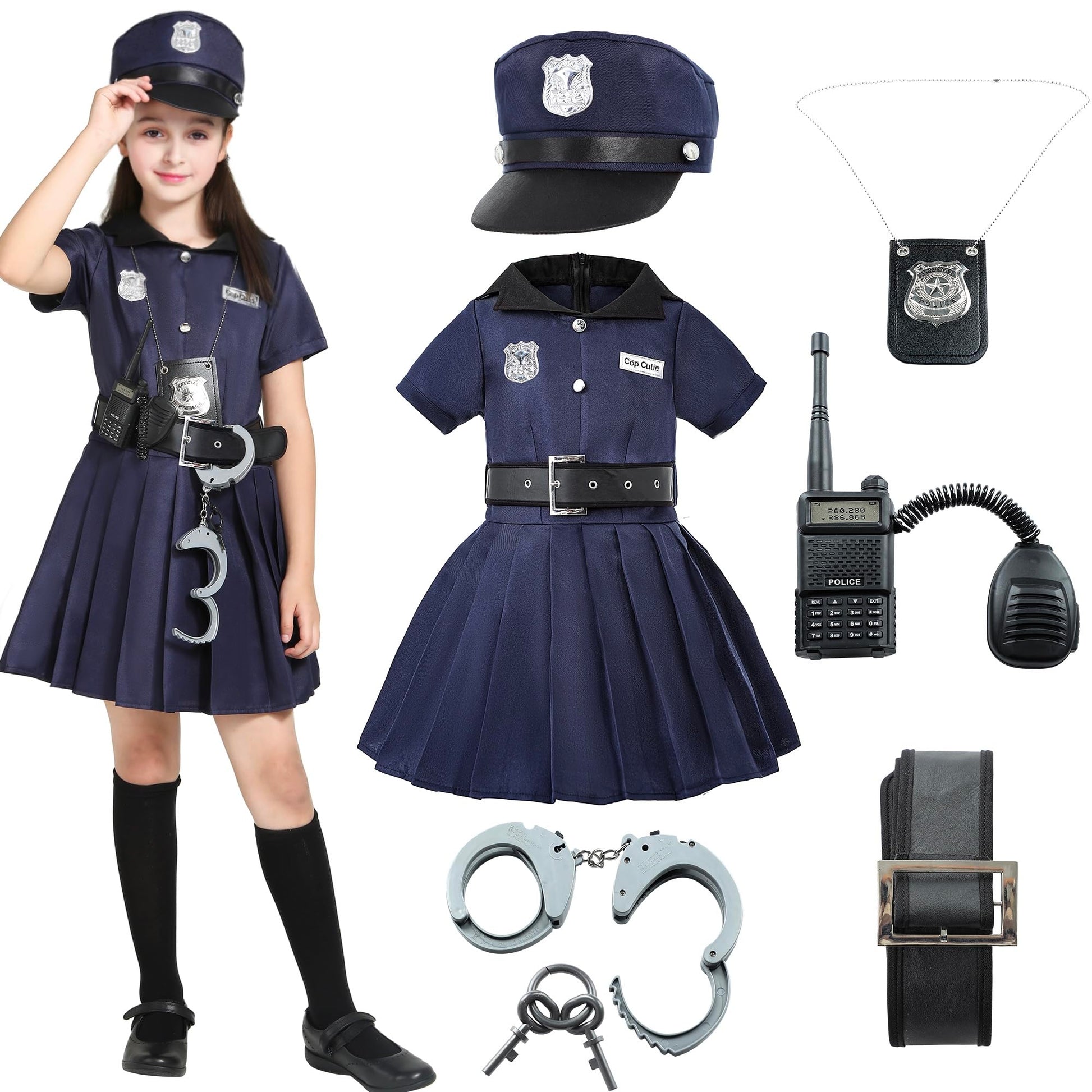 Lingway Toys Kids Police Costume For Girls,Girls Police Officer Costume Set, Kids Halloween Costume Dress Up 6-8years