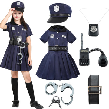 Lingway Toys Kids Police Costume For Girls,Girls Police Officer Costume Set, Kids Halloween Costume Dress Up 6-8years