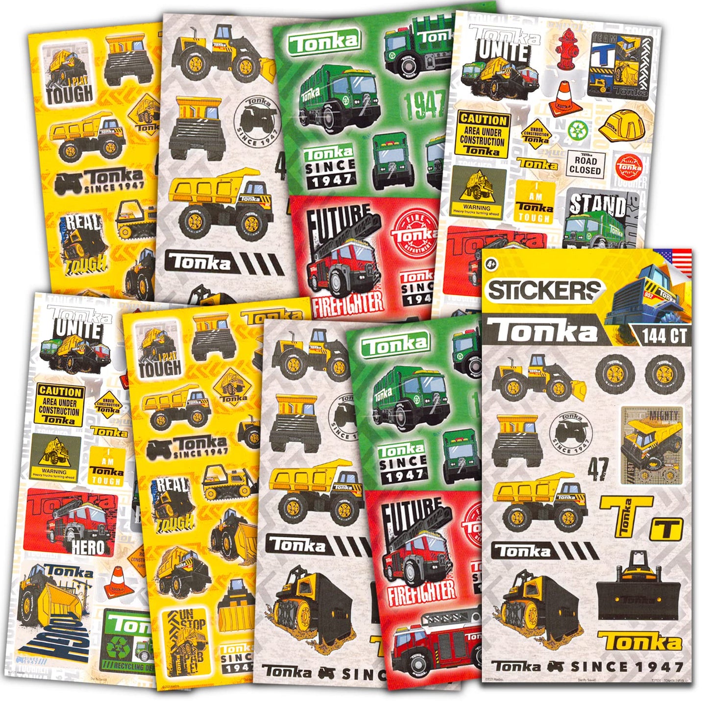 Tonka Stickers for Kids Party Bags ~ 140+ Tonka Truck Stickers for Trucks Toys Made in USA (8 Sheets Construction Tonka Truck Pa
