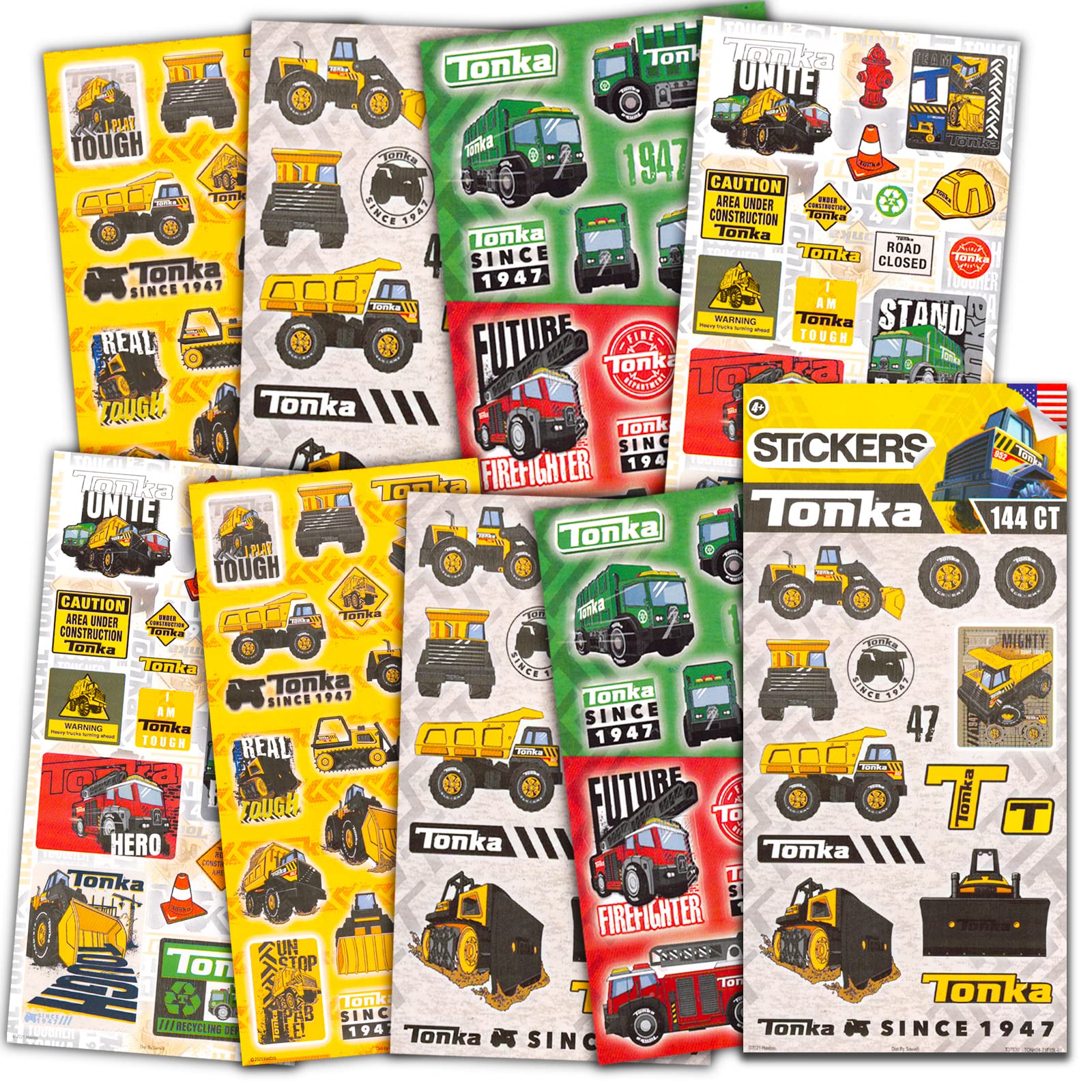 Tonka Stickers for Kids Party Bags ~ 140+ Tonka Truck Stickers for Trucks Toys Made in USA (8 Sheets Construction Tonka Truck Pa