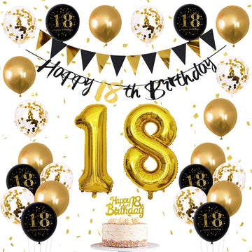 Jobkoo 18Th Birthday Decorations, Black Gold 18Th Birthday Party Decoration For Boys Girls Golden Black 18Th Birthday Balloons C