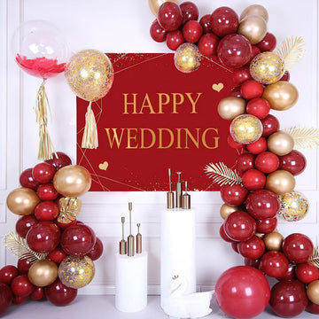 PartyWoo Red and Gold Balloons, 60 pcs 12 Inch Maroon Ruby Dark Red Burgundy Metallic Gold Confetti Balloons for Graduation Chri