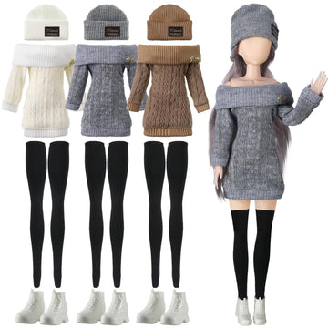 Geyoga 3 Set 12 Pcs Doll Clothes And Accessories Suit Pants Shoes Spring Sweater Outfits, Dolls Are Not Included(Gray, Brown, Cream White,12 Inch)