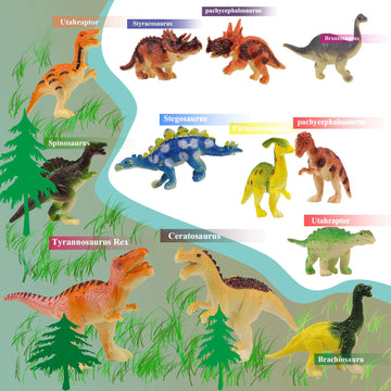 Haptime Plastic Assorted Mini Dinosaur Figures, Little Dinosaur Figurine, Small Dino Toy 1.5 Inch, Great For Dino Cake Topper, Easter Eggs Filler, Pack Of 12