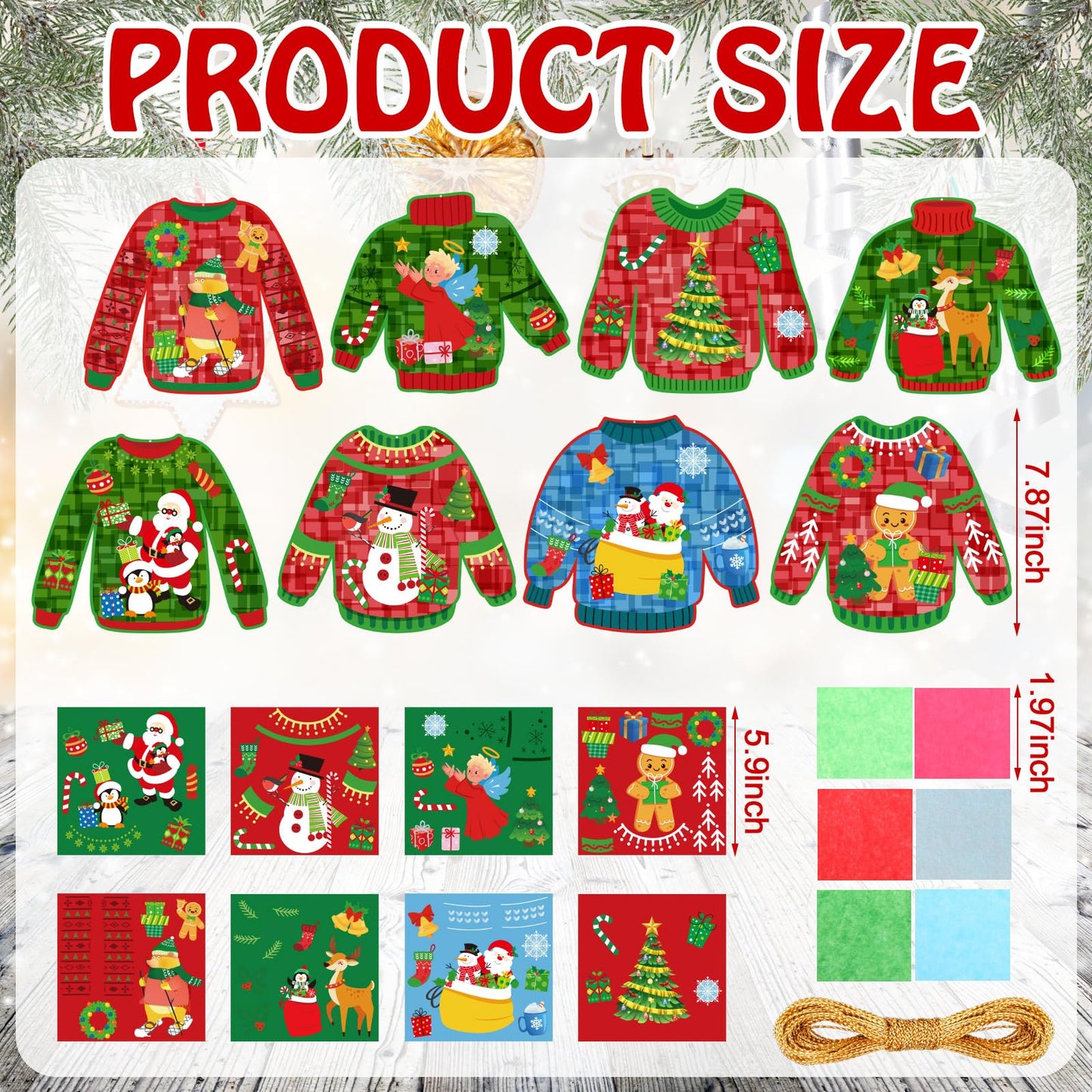 DoubleFill 48 Sets Christmas Ugly Sweaters Suncatchers Craft Kit Christmas Tree Ornaments Stained Glass Xmas Window Arts and Cra