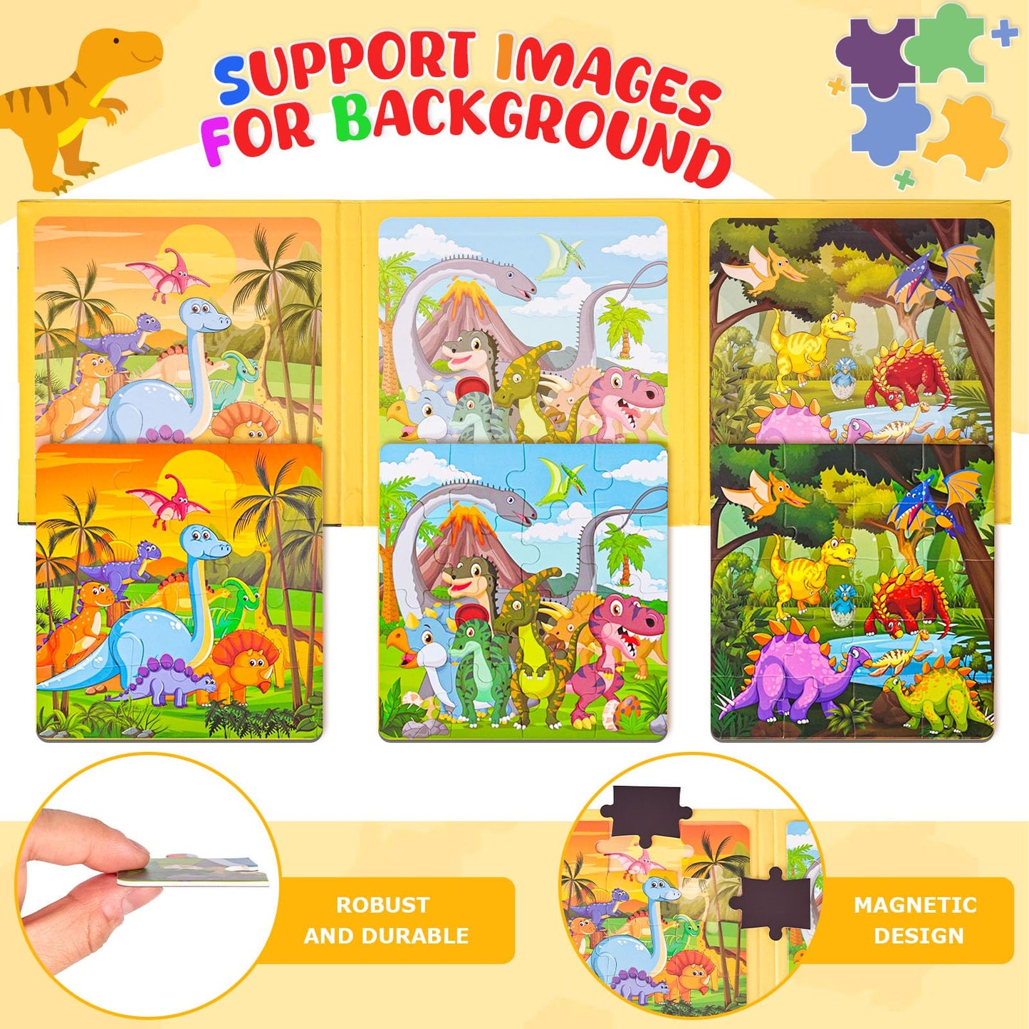 Lovestown Magnetic Puzzles For Toddlers, 48Pcs Dinosaur Travel Puzzle Book, 3 In 1 Educational Learning Magnets For Kids, Ideal Road Trip Activities Toys For Boys And Girls