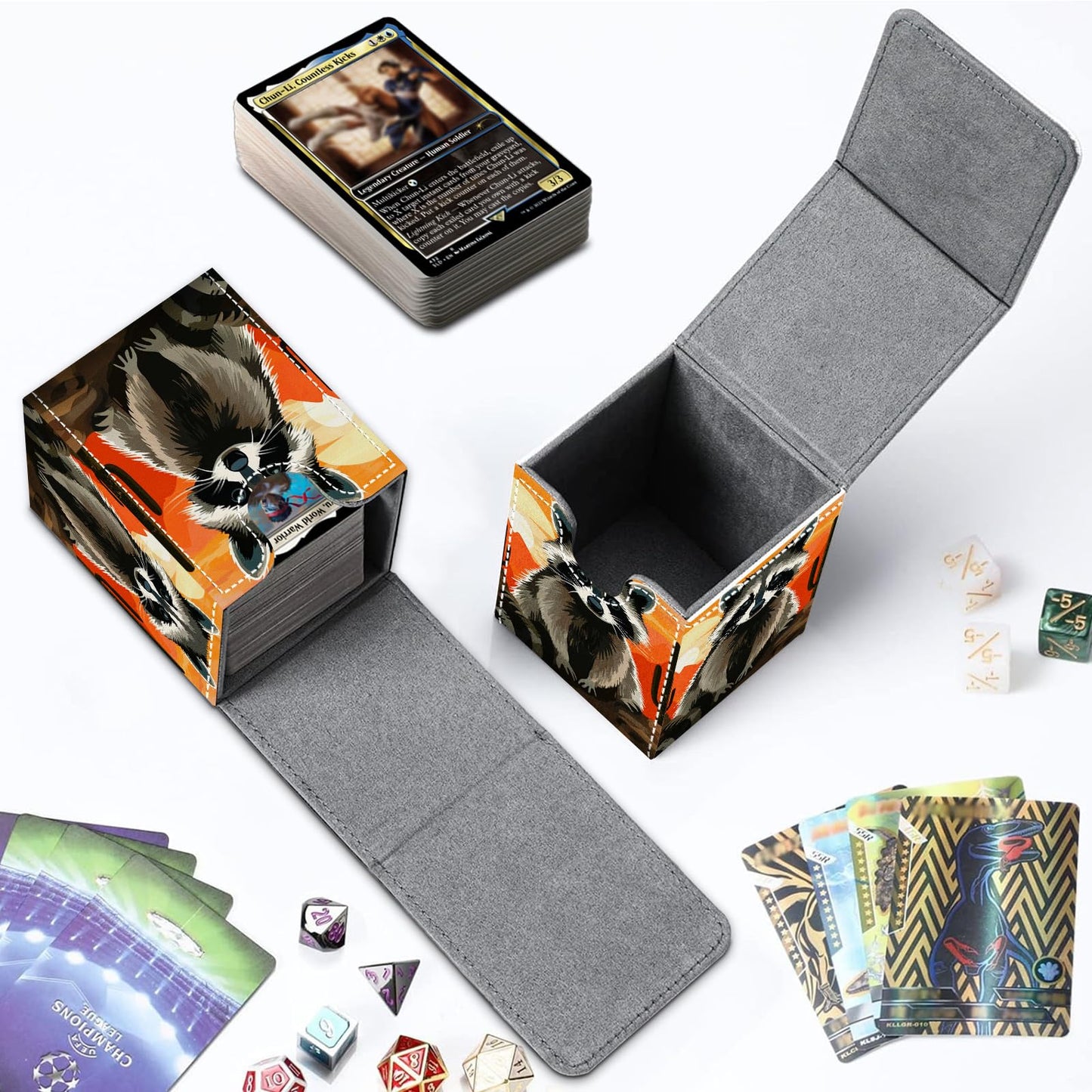 CAPAUNVDA Card Deck Box for MTG Commander Trading Cards with Magnetic Closure enhanced Card Storage Box Case Cover for MTG TCG CCG Magic Cards Cute Raccoon Cactus