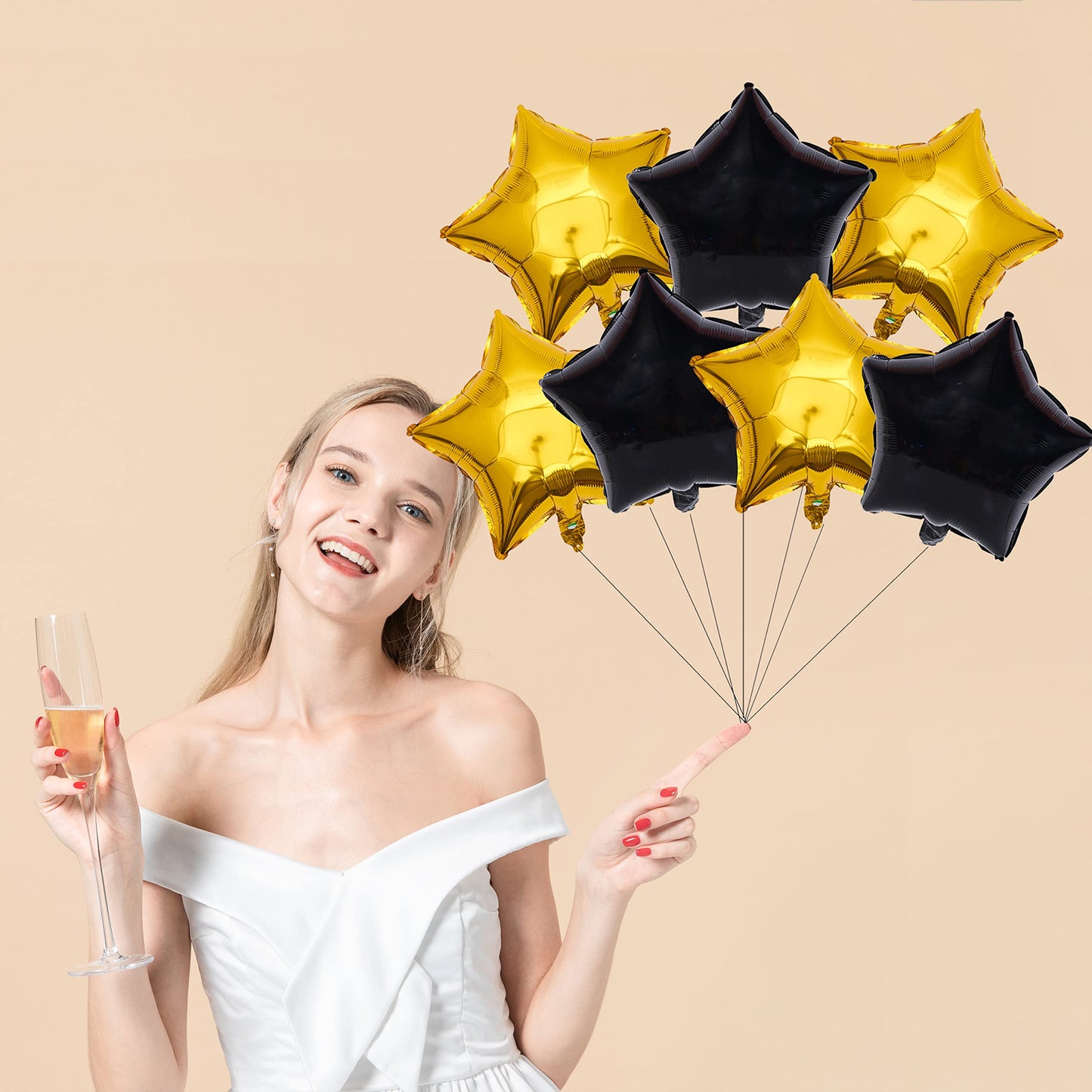 18 Inch Black Gold Star Shape Foil Balloon,10Pcs Mylar Helium Balloons Star Balloons For Party Decoration