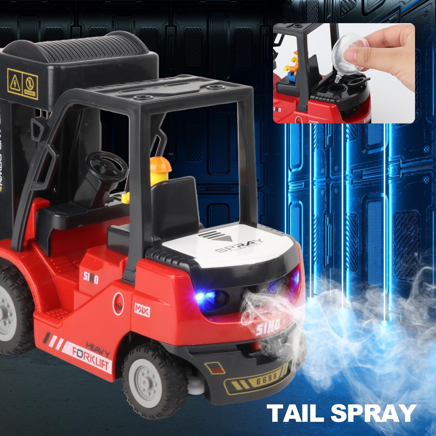 Mscredse Remote Control Forklift Cranes 11 Channel 2 Mode RC Forklift Truck with Spray Sound and Lights Construction Toys 2.4Ghz