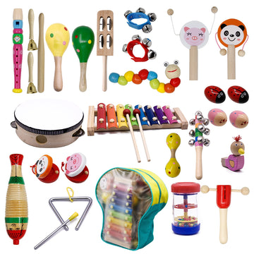 Atdawn Kids Musical Instruments, 15 Types 22Pcs Wood Percussion Xylophone Toys For Boys And Girls Preschool Education With Stora