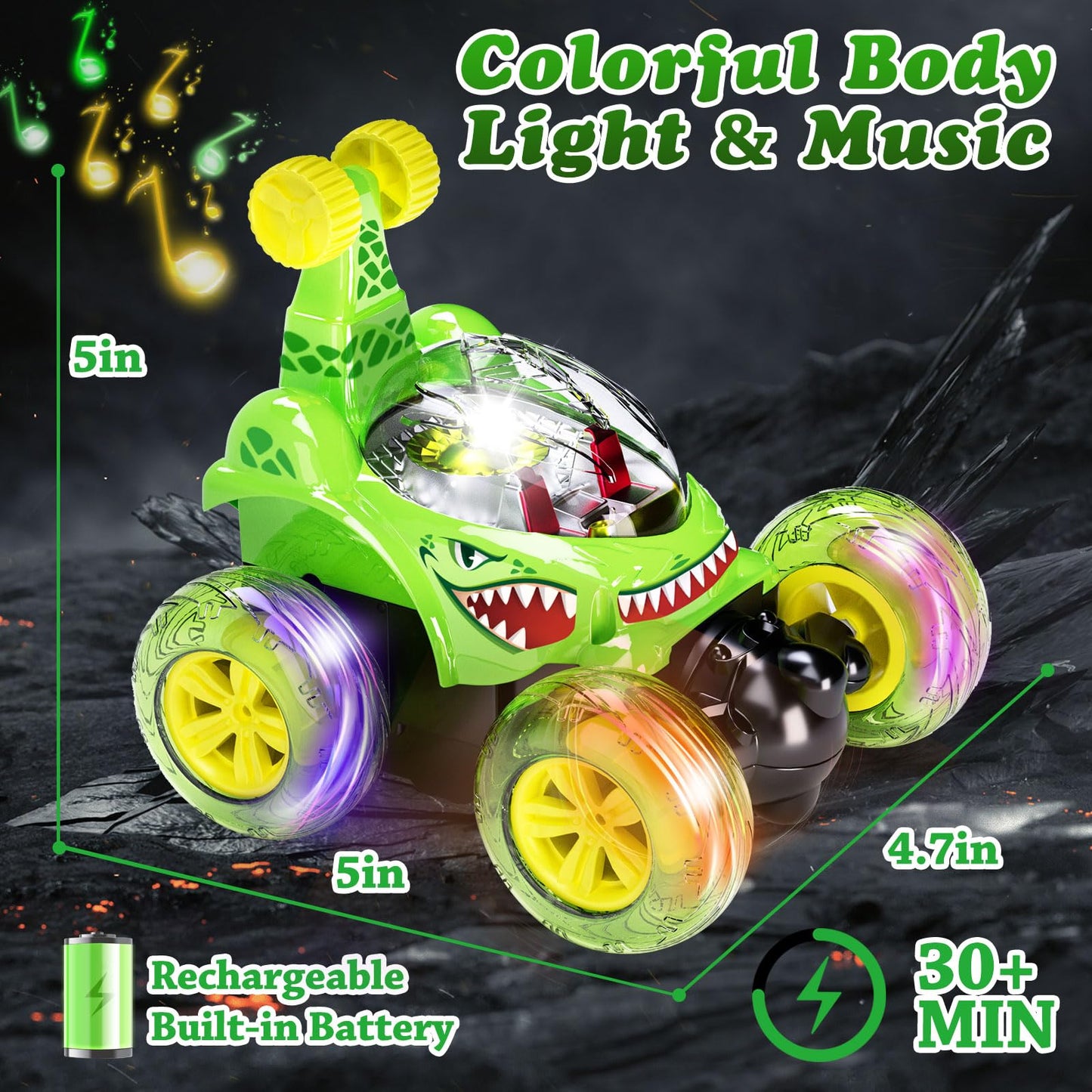 Hymaz Rc Stunt Car for Kids 3 4-7 8-12 Year Old, 4WD Remote Control Car with 360 Flips, 3D Lights & Music, Cool Boys Girls Recha