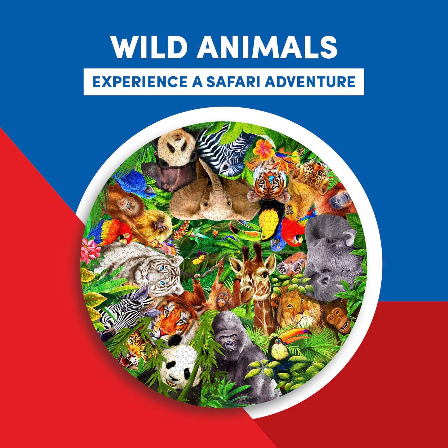 A Broader View Wild Animals Round Table Puzzle - 500 Pieces, Jigsaw Puzzles For Adults & Kids, Suitable For Groups Of 2 Or More,