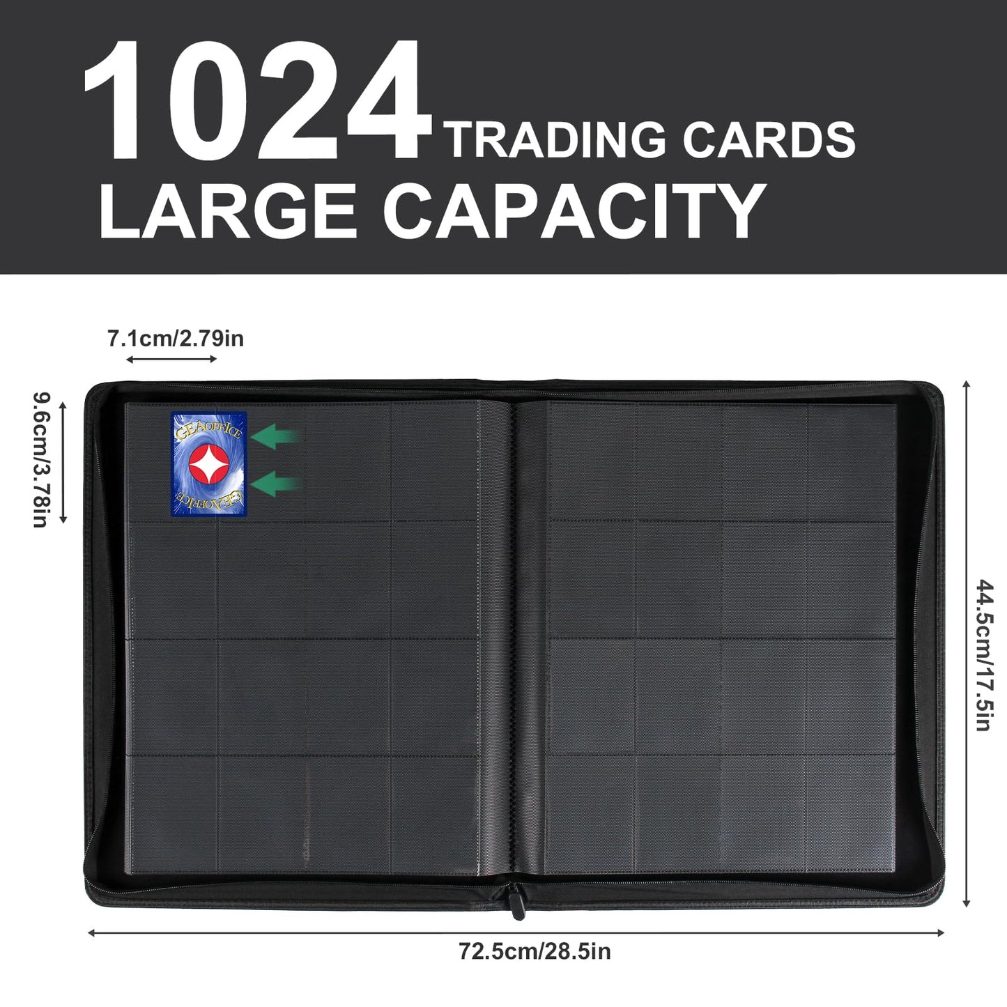 GEAoffice Trading Card Binder 16 Pockets  enhanced Large 1000 Card Binder Holds 1000+  Side Loading Collection Album Folders for YuGiOh  MTG  TCG  Games& Sports  Carbon Black