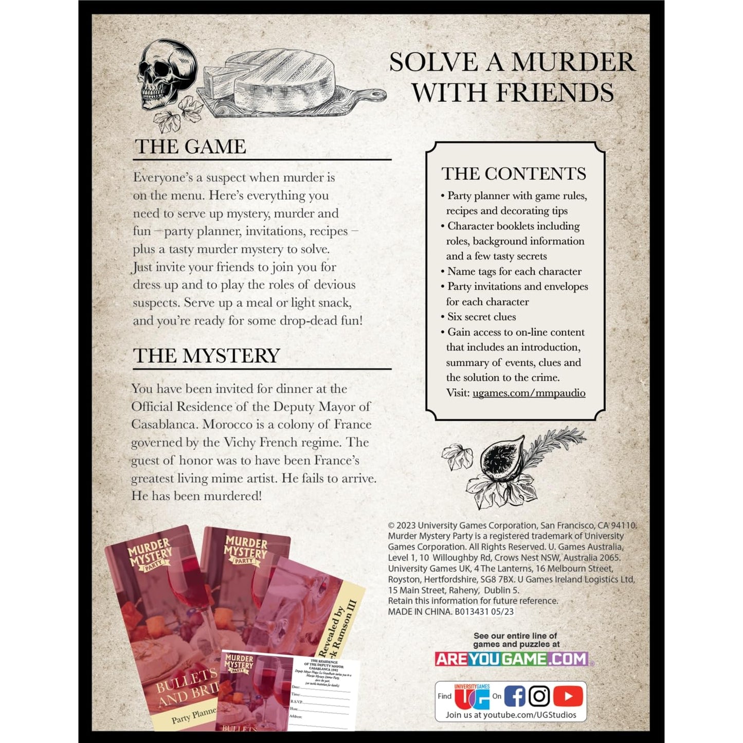 Murder Mystery Party, Bullets and Brie, for Ages 18+