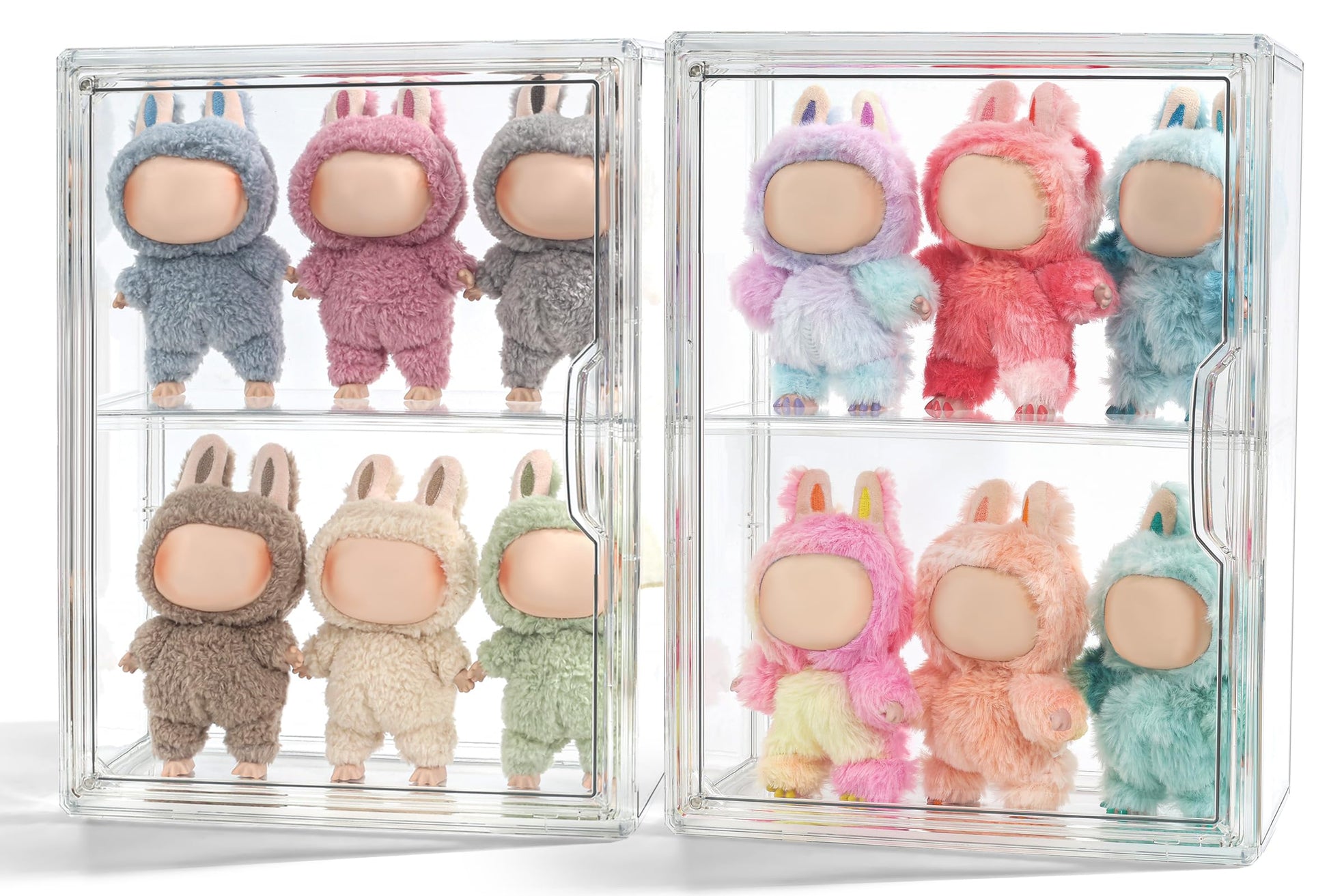 2 Pack Display Case Compatible with Labubu POP MART, Acrylic Clear Display Box Shelf for POP MART Labubu Doll