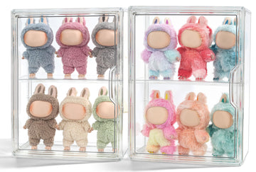 2 Pack Display Case Compatible with Labubu POP MART, Acrylic Clear Display Box Shelf for POP MART Labubu Doll