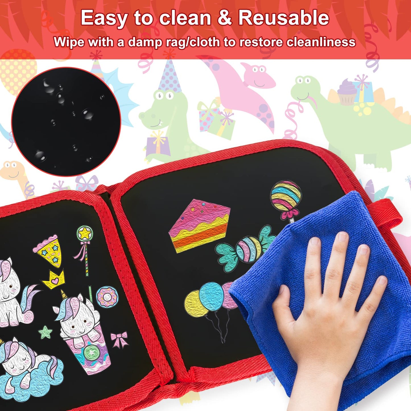 Qrytoi Erasable Book Doodle Set for Kids, Magic Drawing Book with 12 Watercolor Pens, Reusable 14 Page Art Set for Boys and Girl