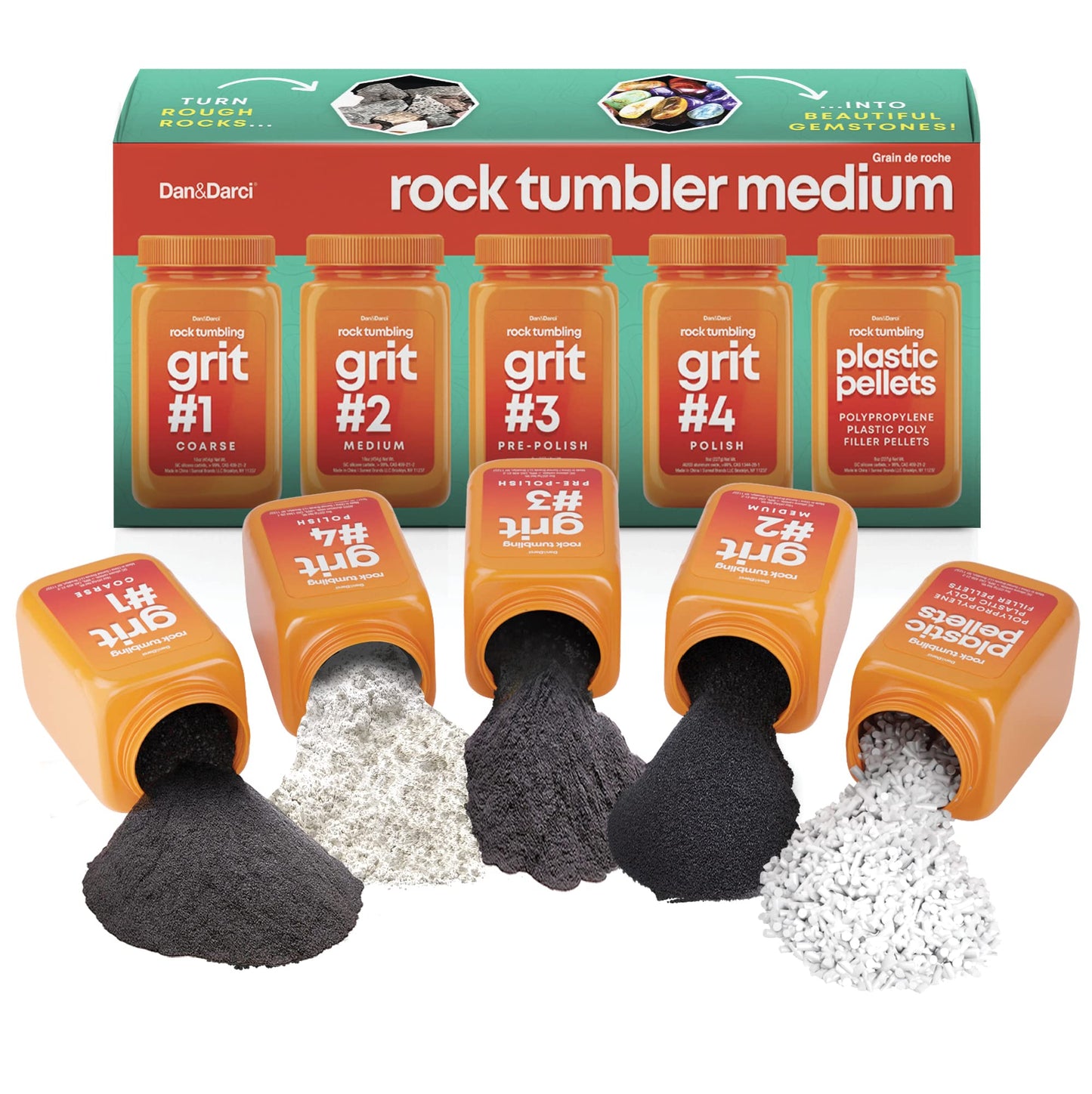 Dan&Darci Rock Tumbler Grit Refill Kit - 3.5 Pounds Grits Media + Poly Plastic Pellets - Rocks Polishing Refills For Any Brand Tumblers - Polish Tumbling Supplies Set - Stone Polisher