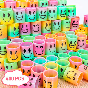 Azen 400 Pcs Mini Spring (4 Packsges) Party Favors For Kids 3-5 4-8, Goodie Bags Stuffers For Birthday Party, Classroom Prizes Kids Prizes Fidget Toys, Small Bulk Toys Gifts (4 Smile)