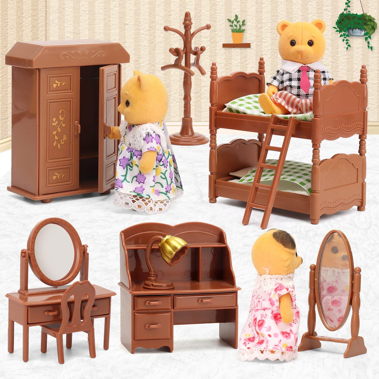 Dollhouse Furniture Set For Kids Toys Miniature Doll House Accessories Pretend Play Toys For Boys Girls & Toddlers Age 3+ With Bedroom