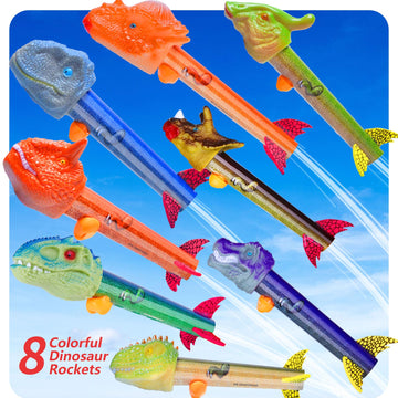 Dinosaur Rocket Launcher For Kids - Launch Up To 100 Ft, 8 Rockets And 2 Pads For Multi-Player, Dinosaur Toys, Birthday Gift Ide