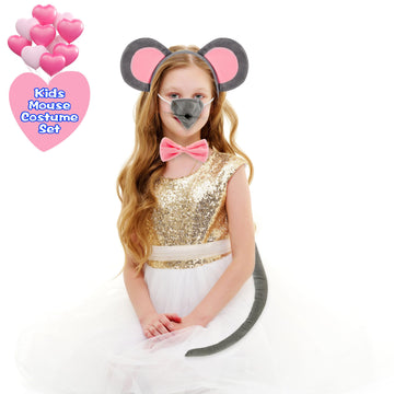 Sgbetter 8 Pcs Mouse Costume Mouse Ears Headband Nose Tail Gloves Bow Tie Grey Mouse Animal Accessories For Girls Women Hallowee