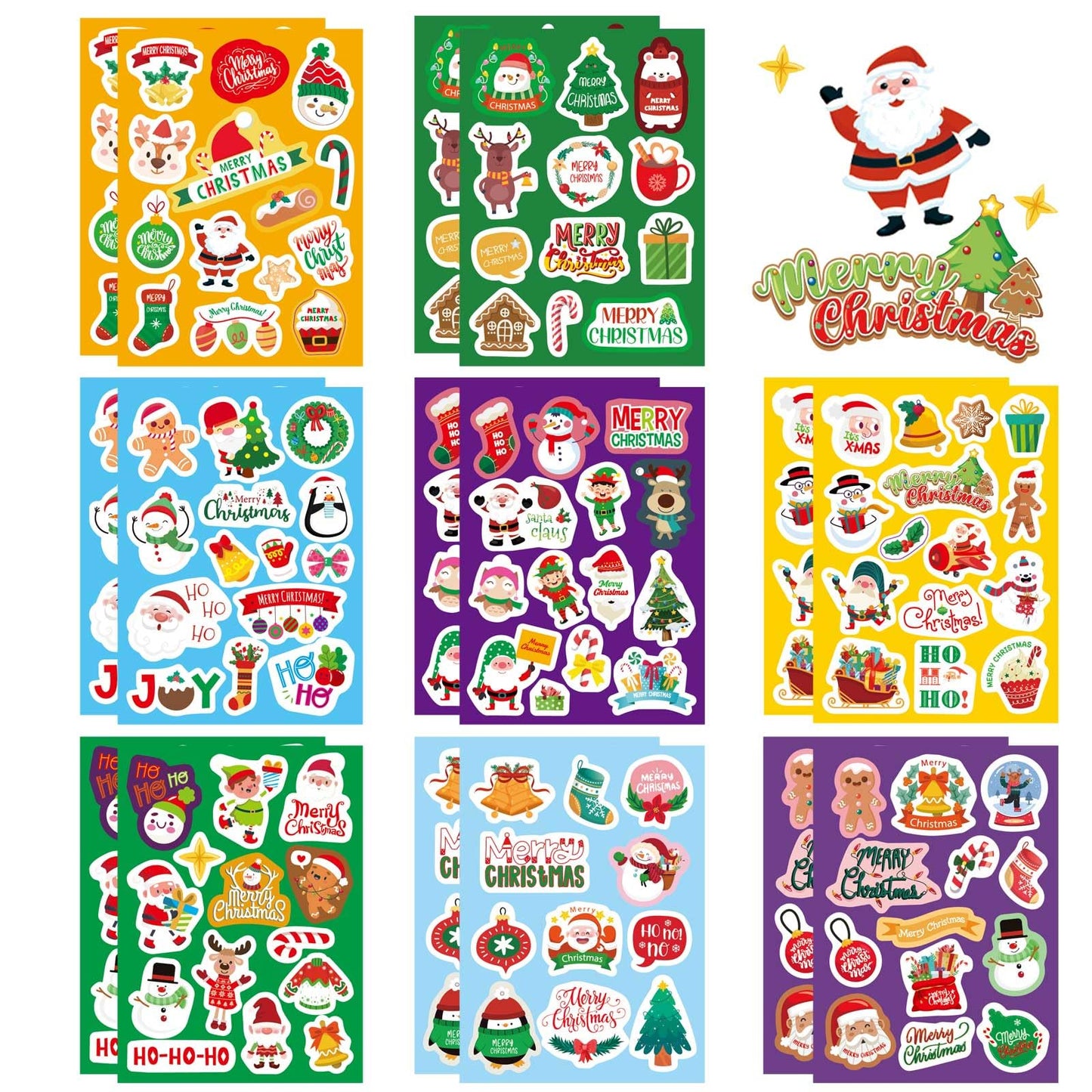 16 Sheets Christmas Stickers For Kids, Merry Christmas Theme Stickers Non-Repeating, Xmas Winter Holiday Party Stickers, Christm