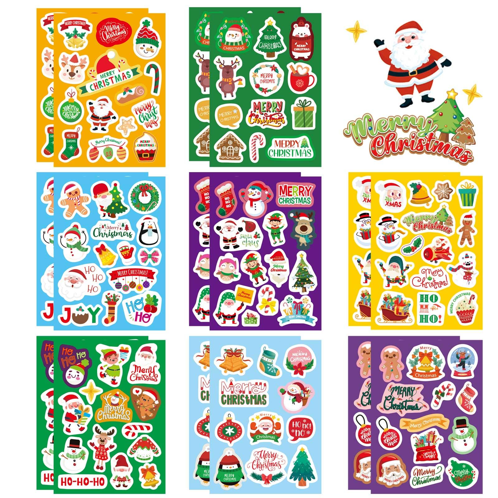 16 Sheets Christmas Stickers For Kids, Merry Christmas Theme Stickers Non-Repeating, Xmas Winter Holiday Party Stickers, Christm