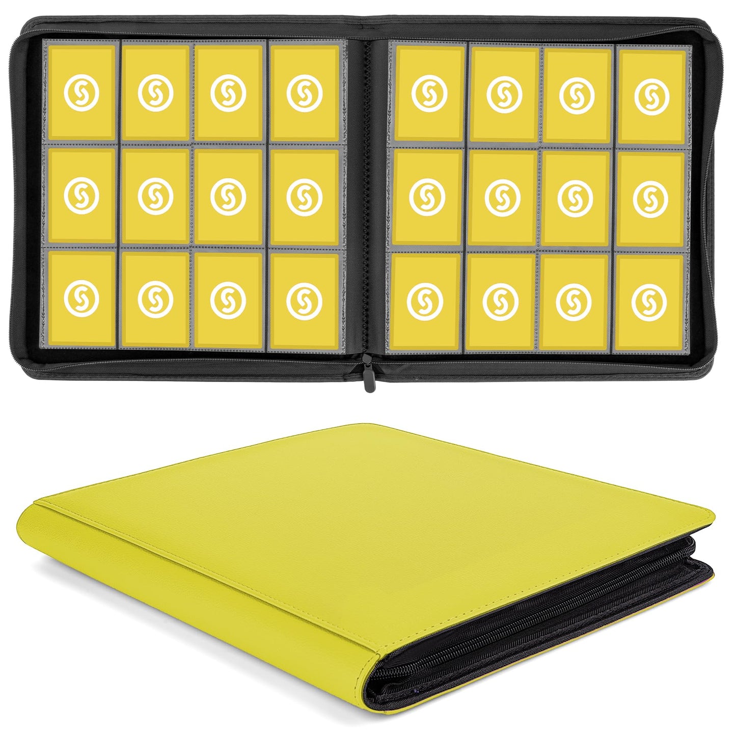 SMYV 12 Pocket Trading Card Binder  enhanced PU Cover Card Binder for 720 Cards  Ringless Side Loading Card Collection Album Folders for MTG  TCG  Game Cards & Sports Cards (Yellow)