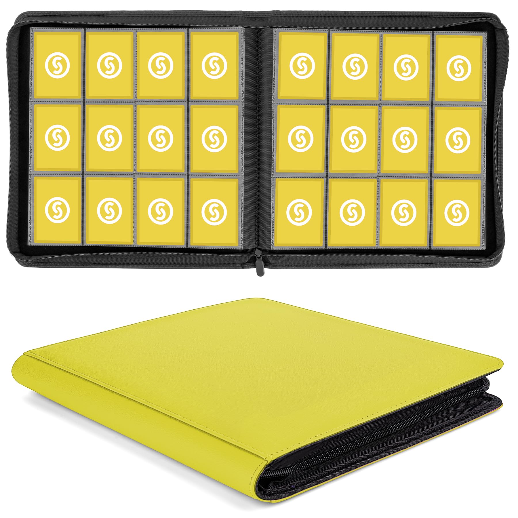 SMYV 12 Pocket Trading Card Binder  enhanced PU Cover Card Binder for 720 Cards  Ringless Side Loading Card Collection Album Folders for MTG  TCG  Game Cards & Sports Cards (Yellow)