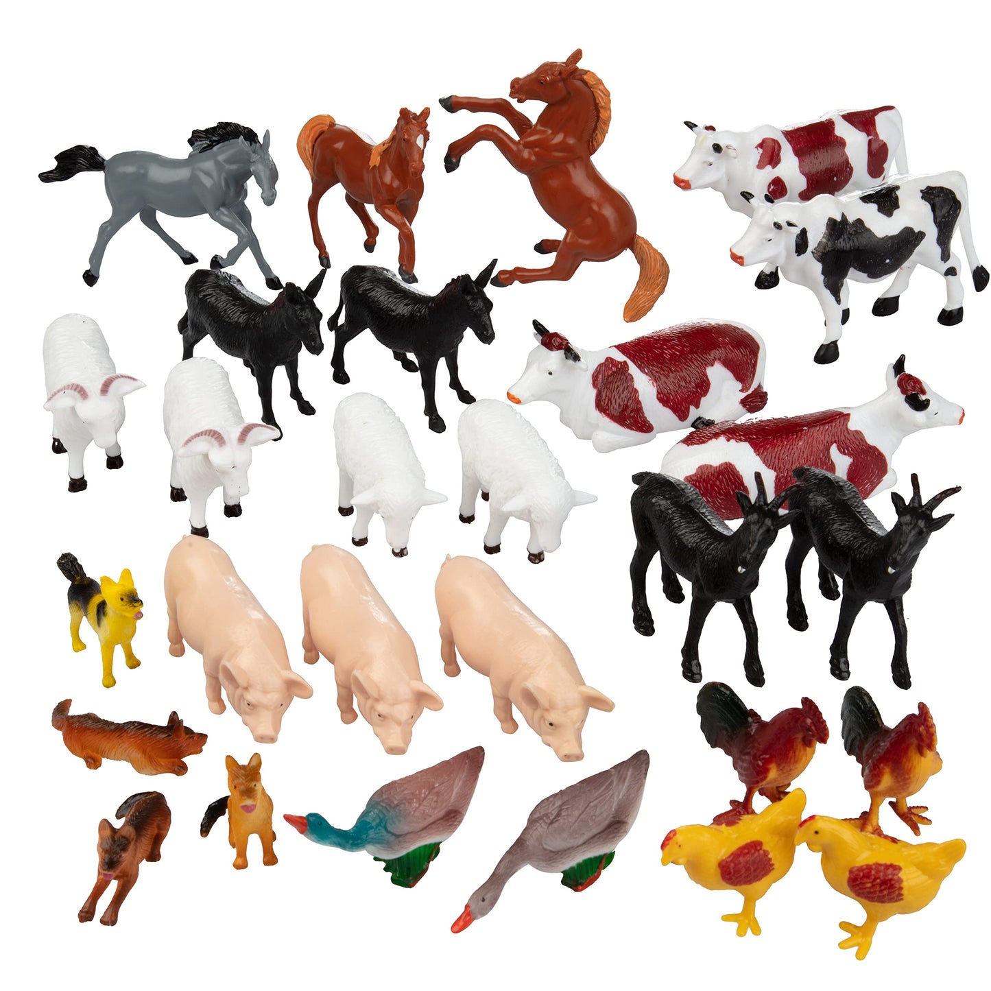 Farm Animal Toy Action Figure 50pc Set - Different Barnyard Animals & Accessories Including Horses, Chickens, Sheep & More - Gre