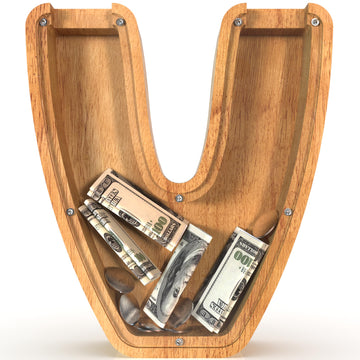 Sulevalt 12  Extra Large Wooden Letter Piggy Banks - Piggy Banks for Boys Girls Kids  Alphabet Money Banks with Initial V - Coin Banknote Bank Birthday/Christmas for Kids