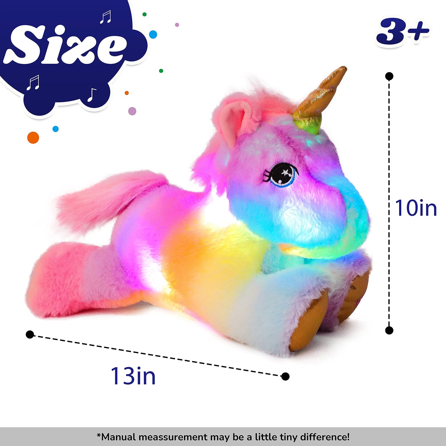 Cuteoy Plush Unicorn Nightlight Toy, 13" Pink Fabric, LED Glowing, Singing Lullabies, Perfect Gift for Kids, Boys & Girls