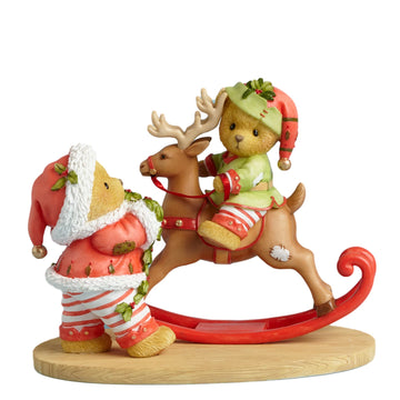 Cherished Teddies Santas Workshop Rocks Bear Riding Reindeer Toy Figurine