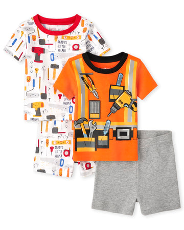 The Children'S Placethe Children'S Place Baby Toddler Boys Short Sleeve Top And Shorts Snug Fit 100% Cotton 2 Piece Pajama Setstools/Daddy Helper6-9 Months