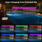 Pool Volleyball Net Set With Solar Colorful Lights, Portable Outdoor Led Light Up Volleyball Net For Pool 15Ft-32Ft Adjustable L