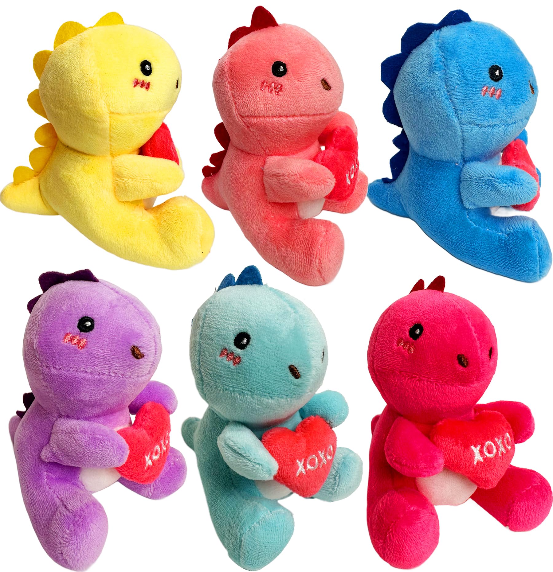 Rdogeia Valentines Day Gifts For Kids,6Pcs Cute Dinosaur Plush Toys,Dinosaur Stuffed Animals,Valentine Gift Exchange For Boys Gi