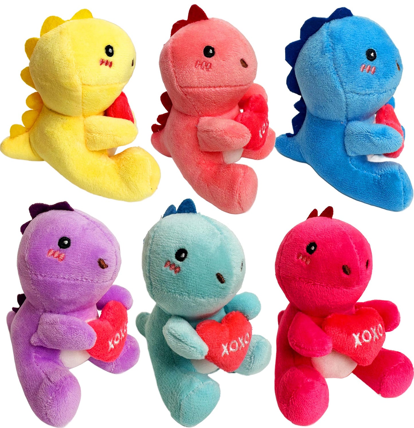 Bombpark 6Pcs Cute Dinosaur With Red Heart Plush Toys,Dinosaur Stuffed Animals,Unique Valentine'S Day Gifts For Kids,Valentine G