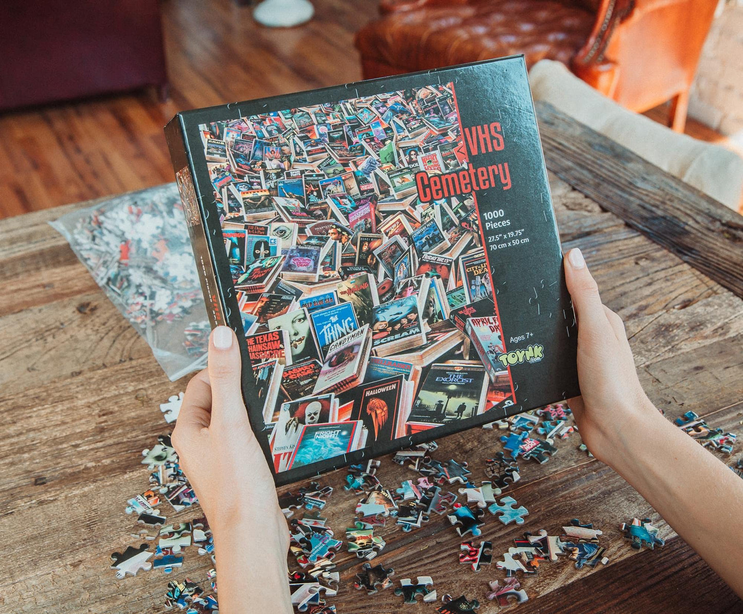 Toynk Horror VHS 1000-Piece Jigsaw Puzzle | Brain Teaser for Kids & Adults | 28 x 20 Inches | Multi-colored | Model 610173